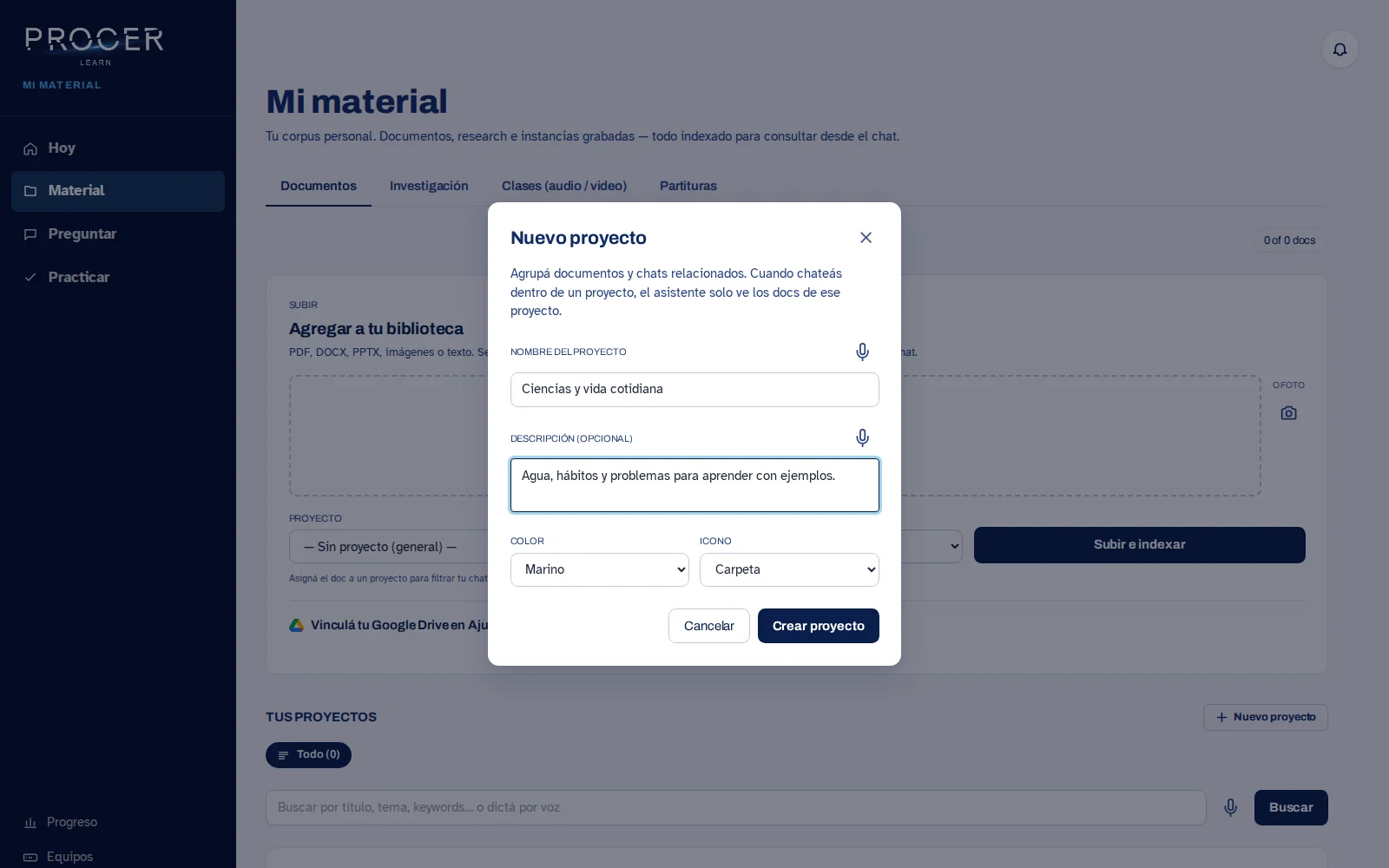 Captura de Learn: Creá proyectos