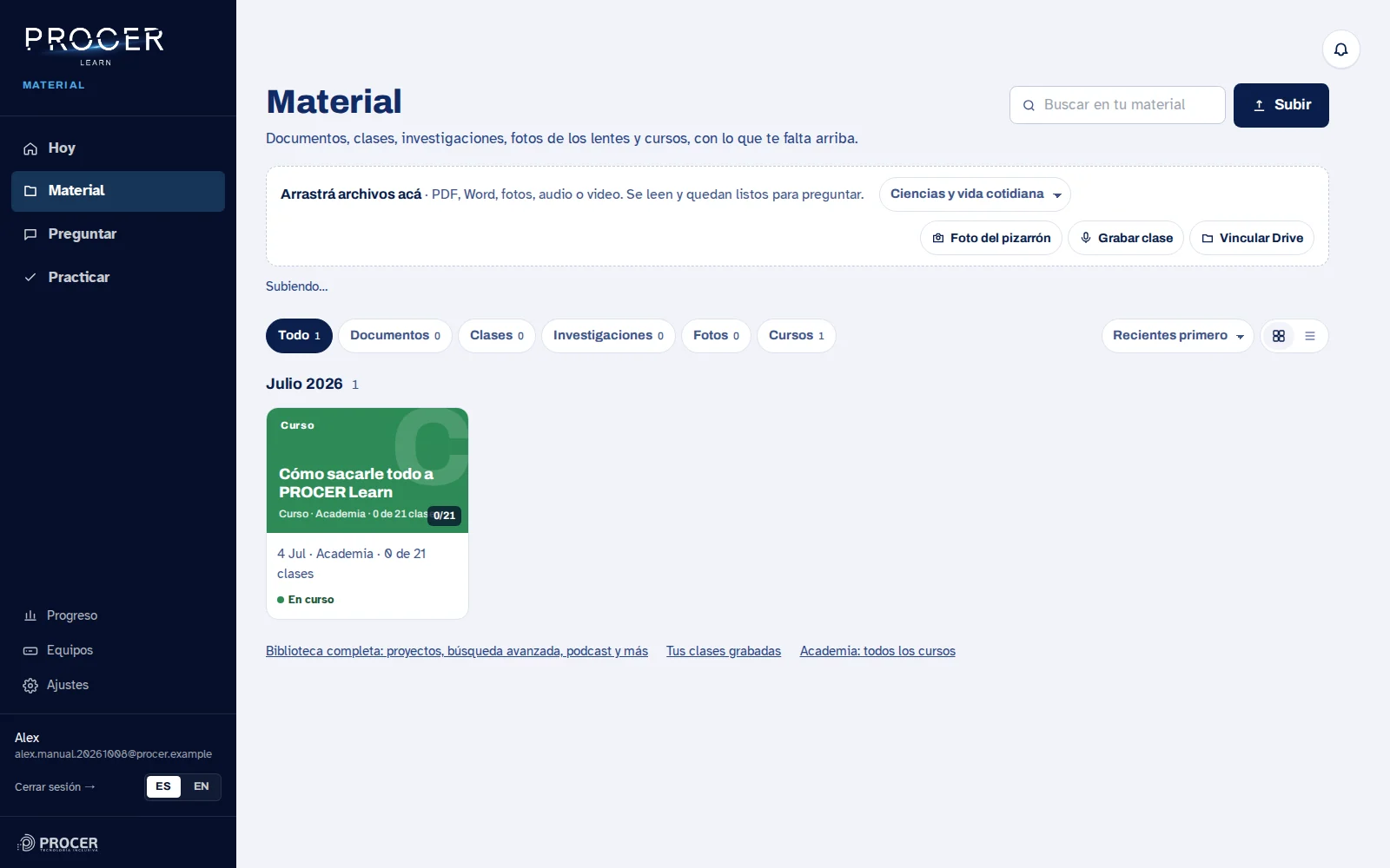 Captura de Learn: Esperá el procesamiento