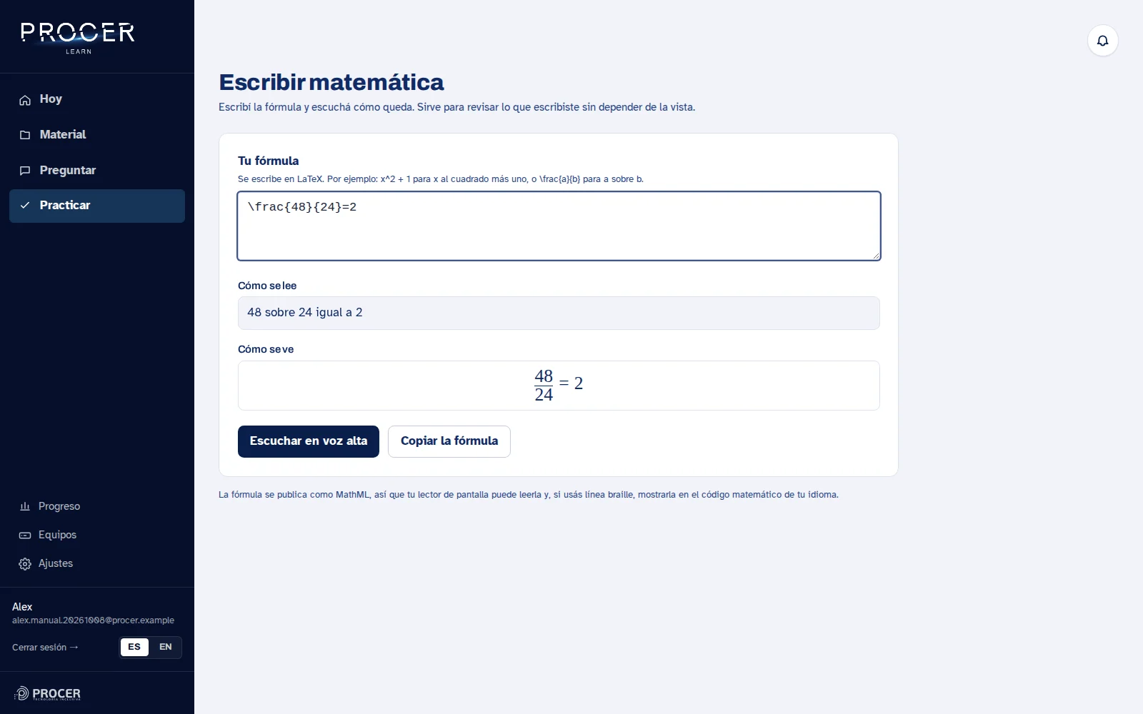 Captura de Learn: Escribir y escuchar matemática