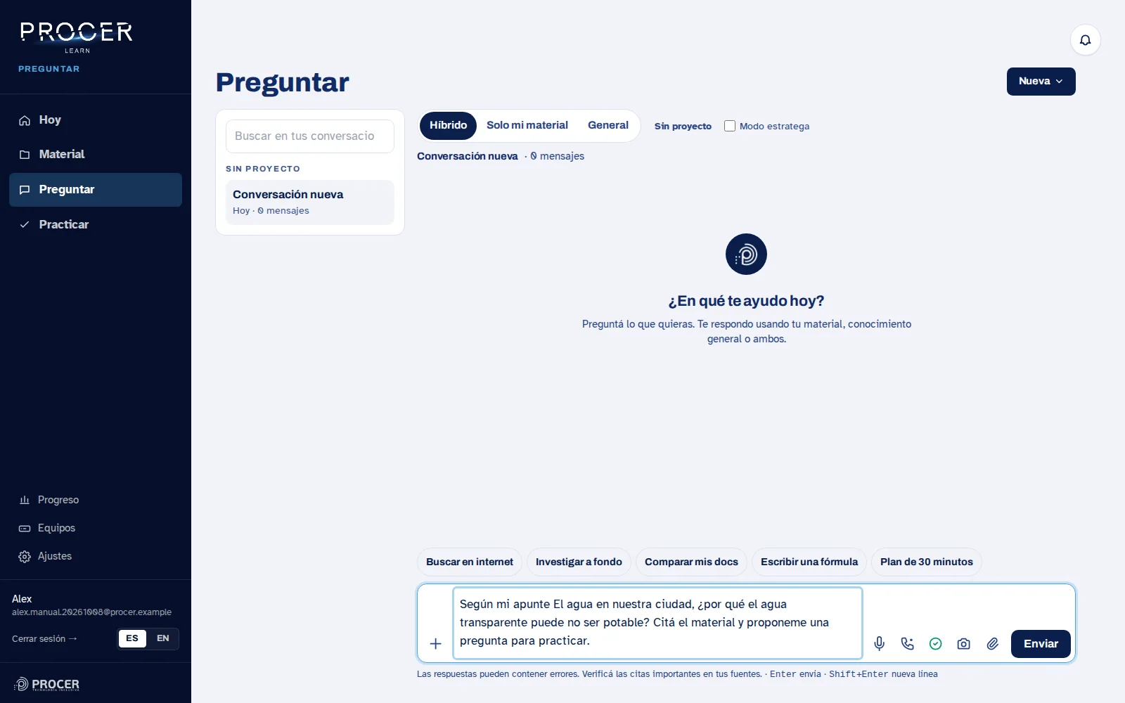 Captura de Learn: Escribí una pregunta concreta