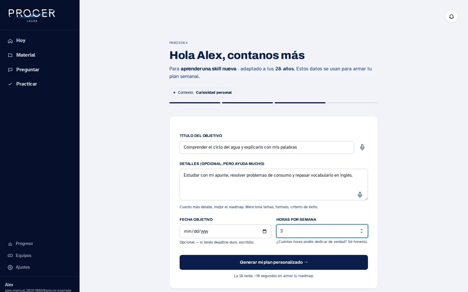 Captura de Learn: Agregá tiempo y contexto
