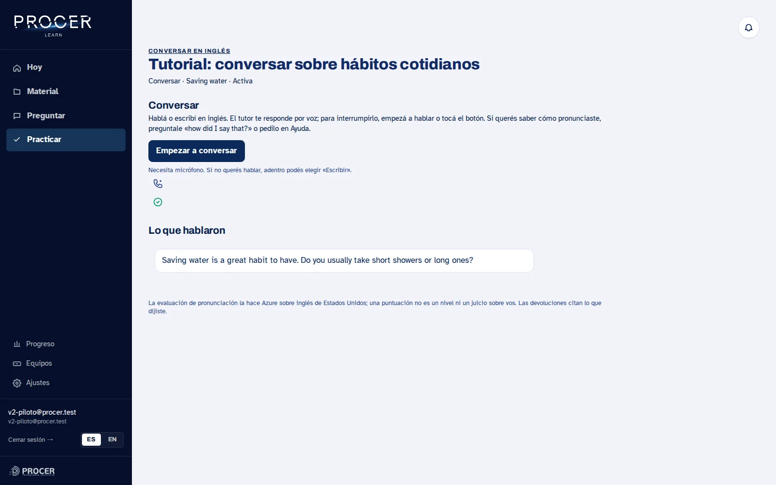 Captura de Learn: Tutor con conversación continua: piloto