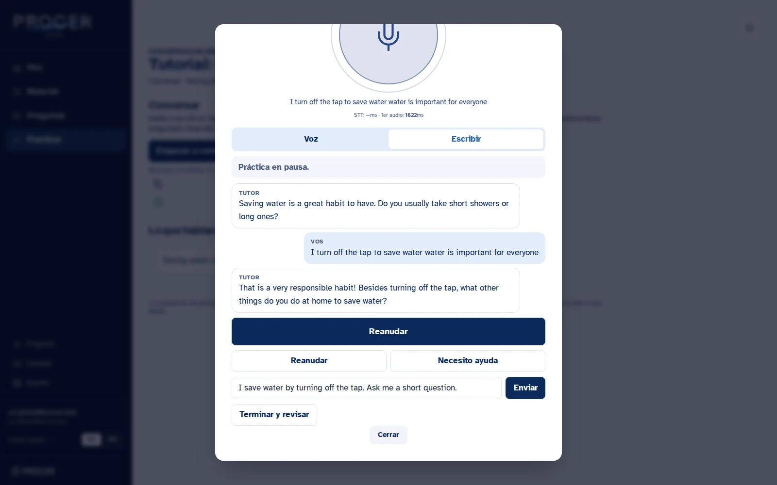 Captura de Learn: Cerrá la práctica
