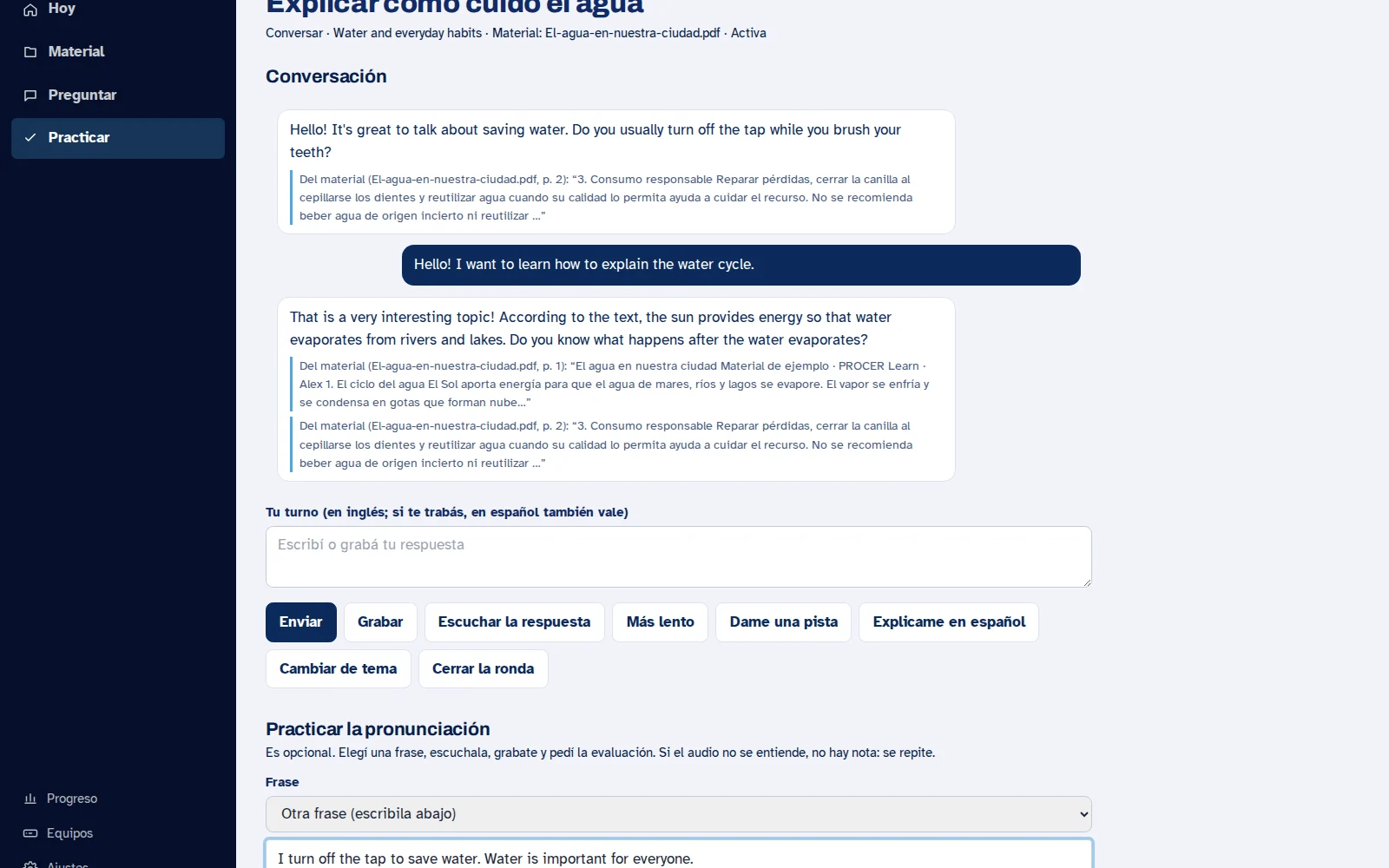 Captura de Learn: Practicar y revisar pronunciación