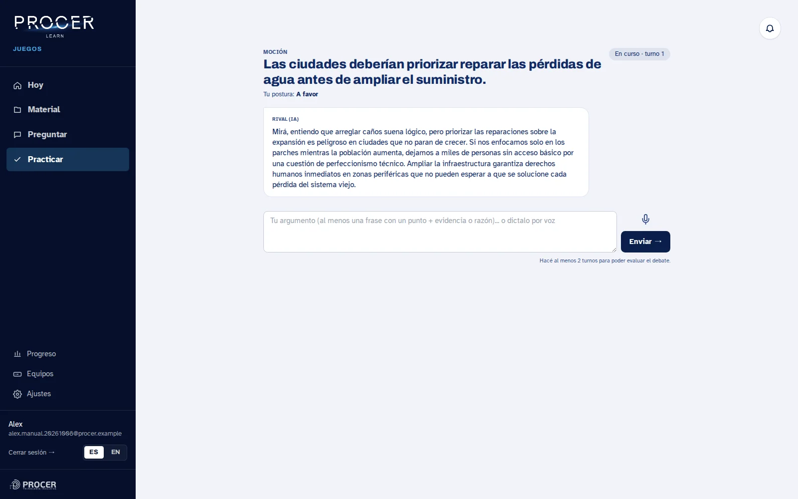 Captura de Learn: Empezá y respondé