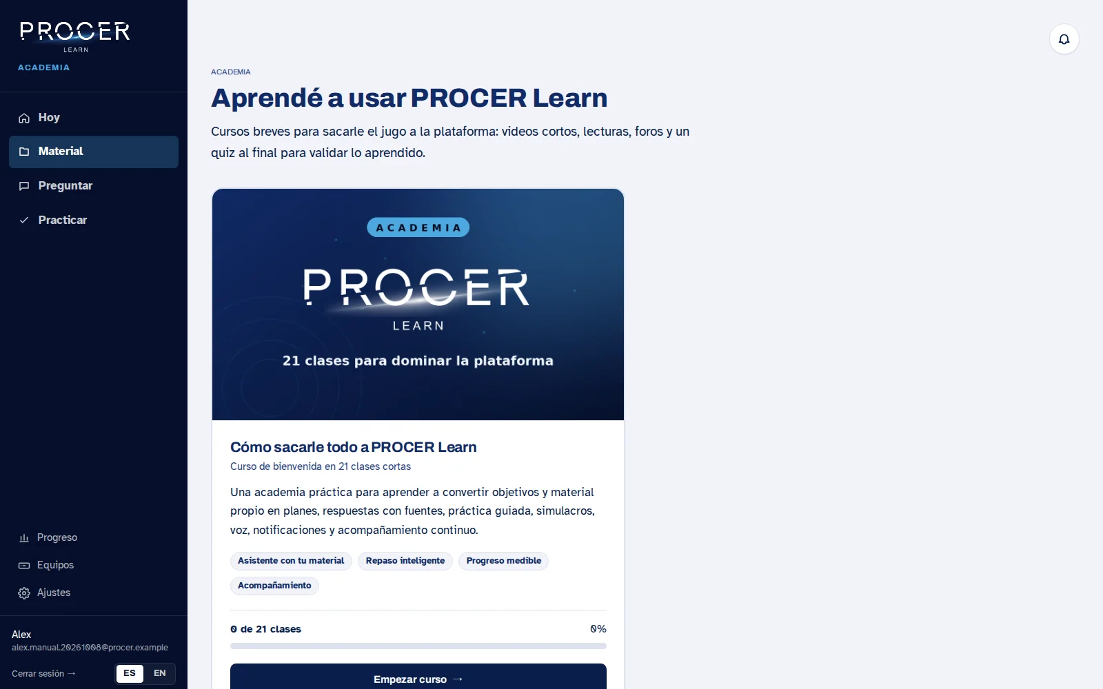 Captura de Learn: Academia y cursos
