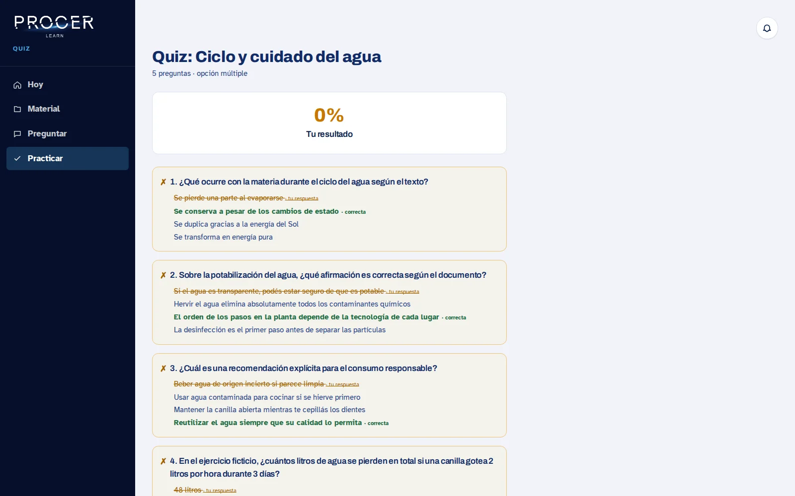 Captura de Learn: Respondé y leé la devolución