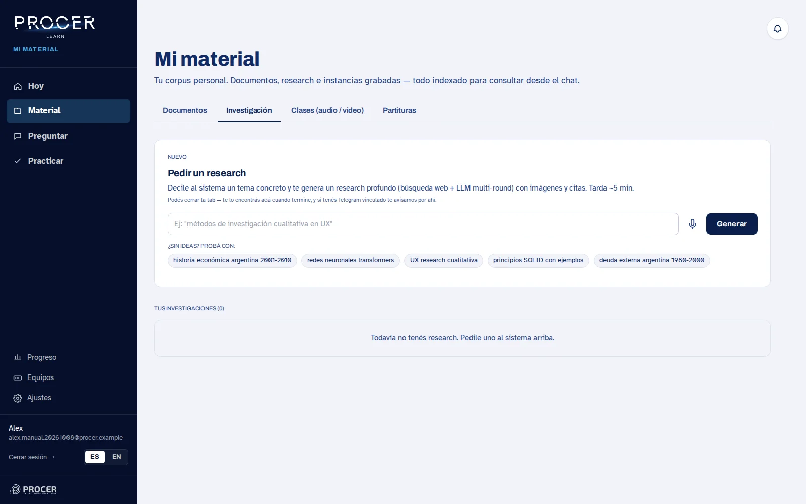 Captura de Learn: Investigaciones